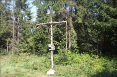Krzyż upamiętniający tragiczną katastrofę czechosłowackiego śmigłowca przy niebieskim szlaku, pomiędzy Polaną Surówki, a Biernatką.  (foto tedd55 - sierpień 2008)