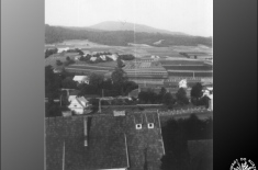 Panorama naszej wsi z wieży kościelnej - lata 70-80 te ub. wieku.